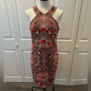 Maggy London Geometric Red and Black Women's Dress Size 10